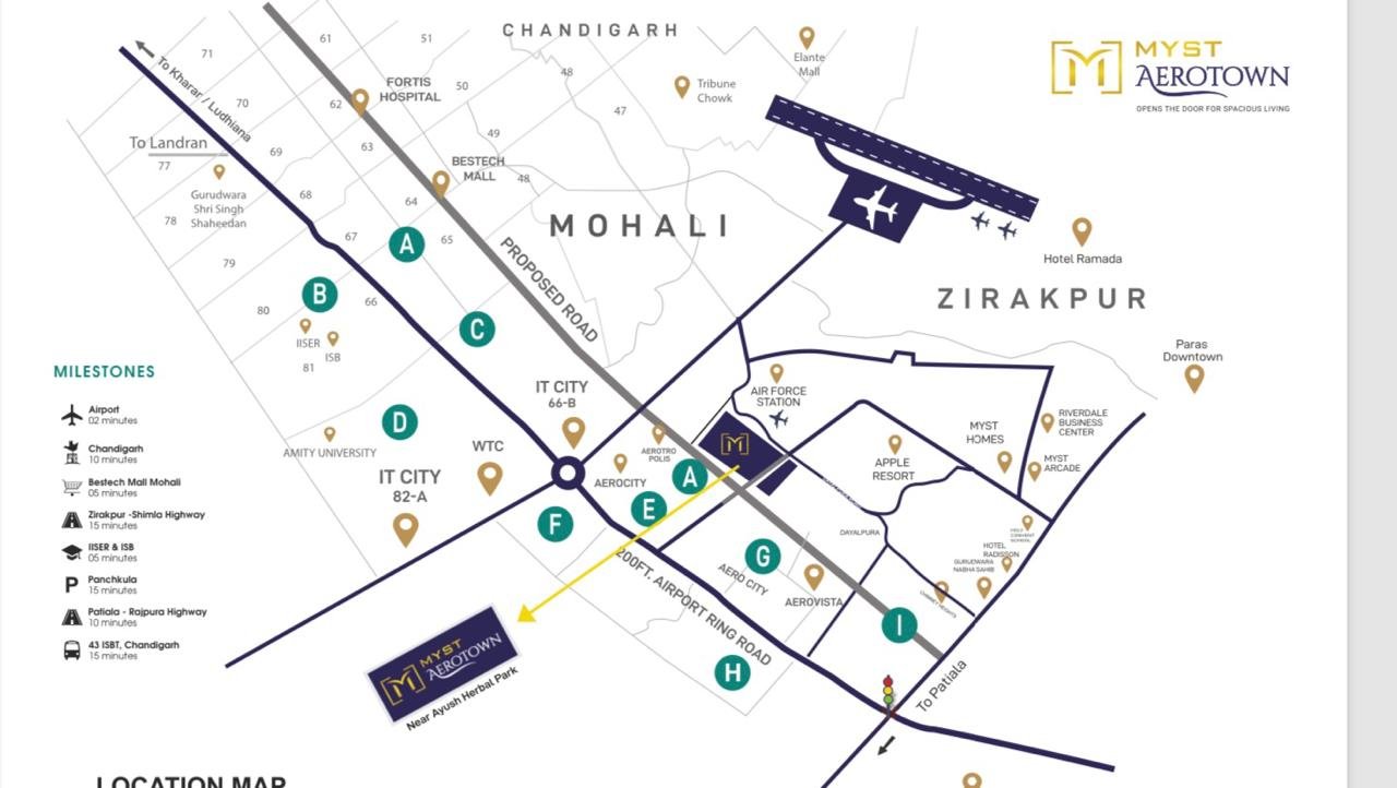 Myst Aerotown Zirakpur location and connectivity map Myst Aerotown