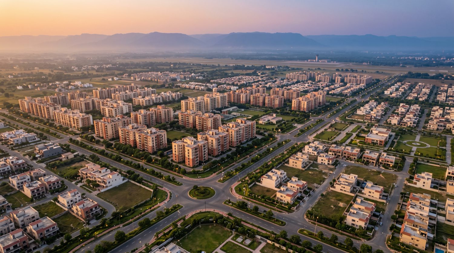 Aerial view of Aerocity Mohali residential and plotted sectors near Chandigarh airport