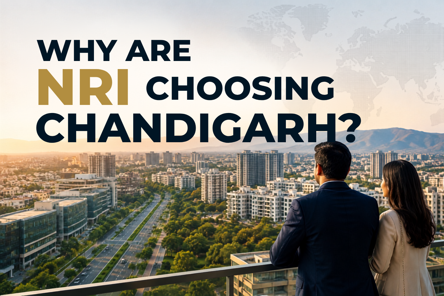 Modern Chandigarh Tricity cityscape with residential developments and greenery, representing NRI property investment in India